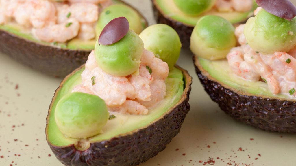 Avocado and Shrimps with Cocktail Sauce