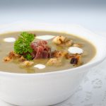 Potage St. Germain with Julienne of Prosciutto and Golden Croutons