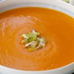 Red Kuri Squash Soup with Crispy Bacon and Slivered Almonds