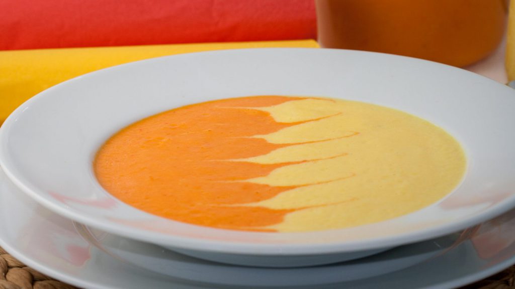 Red and yellow bell pepper cream soup